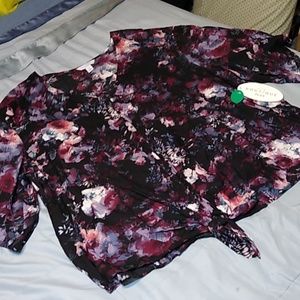 Boutique Plus V-Neck Tie Front Top Black 1X